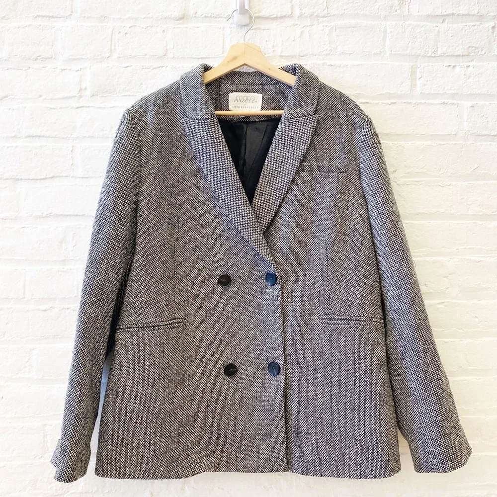 Anthropologie || Mare Mare Textured Double Breasted Blazer Black + White XL